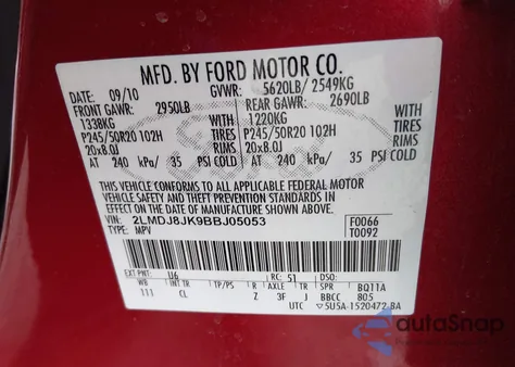 2011 Lincoln Mkx from USA, damaged, VIN 2LMDJ8JK9BBJ05053